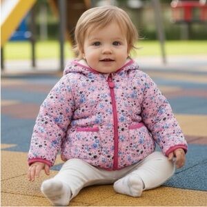 NWT Floral Puffer Jacket – Pink & Blue (18 M)